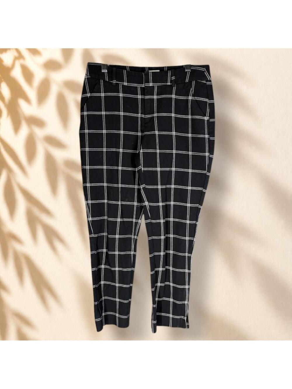 A New Day Pants Women 2 Black Plaid Mid Rise Flat Front Chino Skinny Stretch